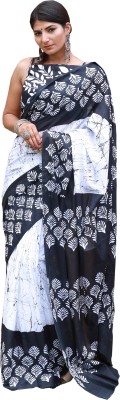 Clothonus Printed, Self Design, Hand Painted, Blocked Printed, Graphic Print Ikkat Pure Cotton Saree(White)