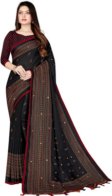 vaanisri Printed Bollywood Cotton Jute Saree(Black)