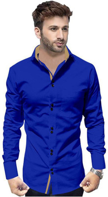 Life Roads Men Solid Casual Dark Blue Shirt