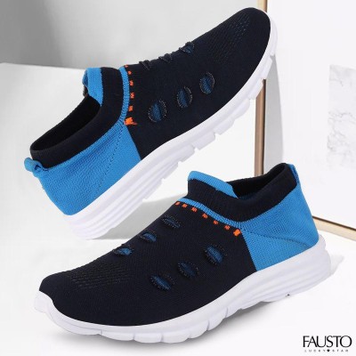 FAUSTO Knitted Sports & Outdoor Jogging Walking Shoes For Men(Blue , 8)