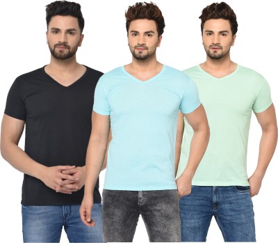 Unite Wear Solid Men V Neck Light Blue, Black, Light Green T-Shirt