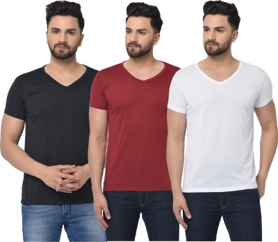 Adorbs Solid Men V Neck White, Maroon, Black T-Shirt