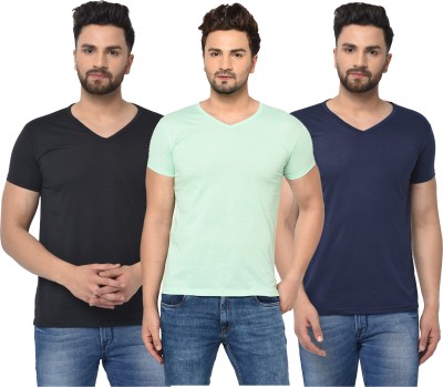 Adorbs Self Design Men V Neck Dark Blue, Black, Light Green T-Shirt
