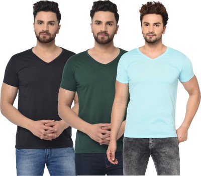 Unite Wear Solid Men V Neck Light Blue, Dark Green, Black T-Shirt