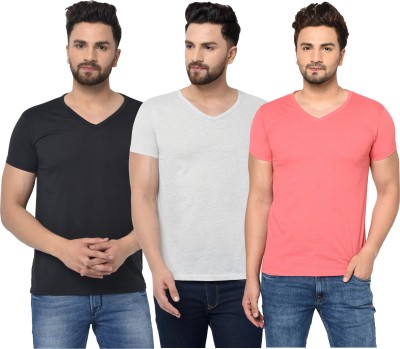 Jangoboy Solid Men V Neck Black, Pink, Grey T-Shirt