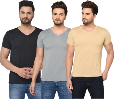 Adorbs Solid Men V Neck Black, Beige, Grey T-Shirt