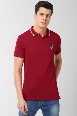 Peter England University Solid Men Polo Neck Red T-Shirt