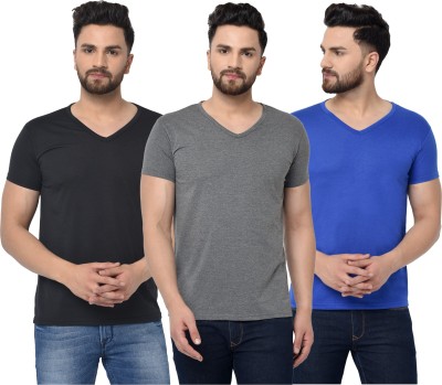 Jangoboy Solid Men V Neck Blue, Black, Grey T-Shirt