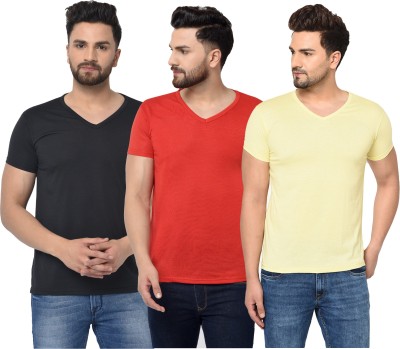 Jaskart Solid Men V Neck Multicolor T-Shirt