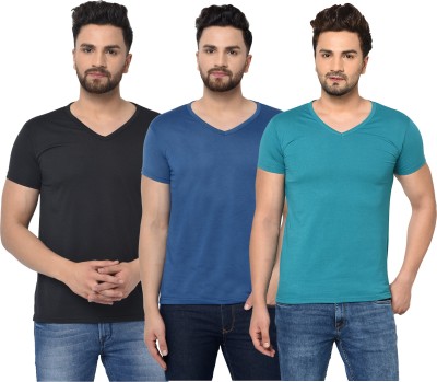 Unite Wear Solid Men V Neck Dark Blue, Blue, Black T-Shirt