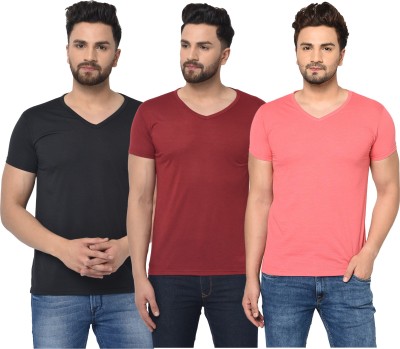 Adorbs Solid Men V Neck Maroon, Black, Pink T-Shirt