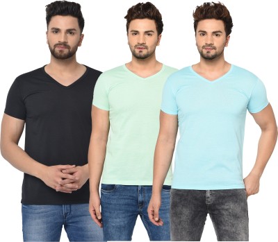 Adorbs Self Design Men V Neck Light Blue, Black, Light Green T-Shirt