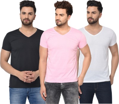 Adorbs Solid Men V Neck White, Pink, Black T-Shirt