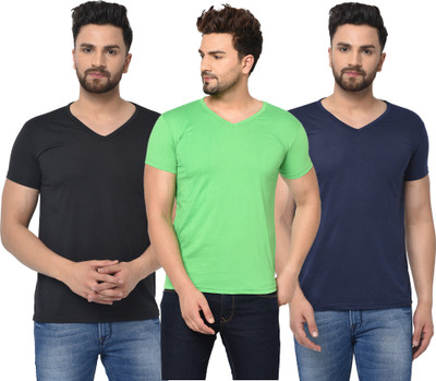 Jangoboy Solid Men V Neck Dark Blue, Black, Light Green T-Shirt