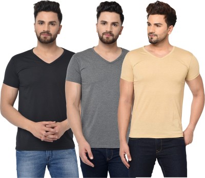 Adorbs Solid Men V Neck Black, Beige, Grey T-Shirt