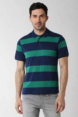 Peter England Striped Men Polo Neck Green T-Shirt