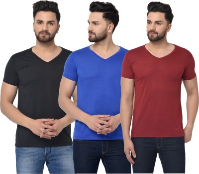 Jaskart Solid Men V Neck Blue, Maroon, Black T-Shirt