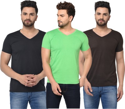 Jangoboy Solid Men V Neck Green, Brown, Black T-Shirt