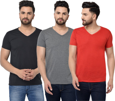 Jangoboy Solid Men V Neck Red, Black, Grey T-Shirt