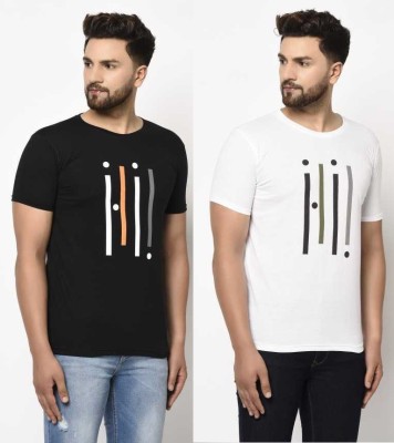 stylesmyth Printed Men Round Neck White, Black T-Shirt