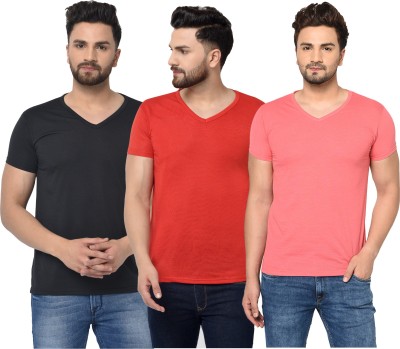 Jaskart Solid Men V Neck Red, Black, Pink T-Shirt