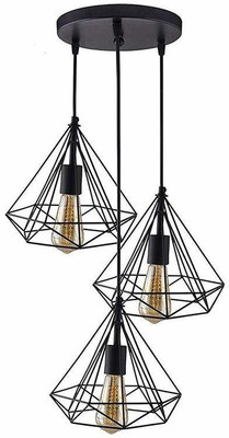 Lighthouse 3 Lights Round Cluster Chandelier Black Diamond Hanging Pendant Light with Braided Cord (Bulb Not Included)(set of 1 piece) Pendants Ceiling Lamp(Black)