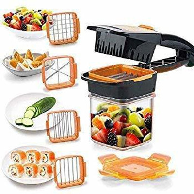 KUBER ENTERPRISE 5 in 1 Multifunction Vegetable Cutter Manual Dicer with Container Box Vegetable & Fruit Slicer(5 in one chopper set)