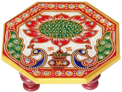 RUSHVILLE MARBLE ROUND LOTUS PAINTING CHOWKI FOR POOJA ,TEMPLE AND ALL PURPOSE Marble All Purpose Chowki(Multicolor, Pack of 1)