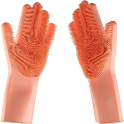 kbsales Magic Silicone Dish Washing Gloves, Silicon Cleaning Gloves Wet and Dry Glove Set(Free Size Pack of 2)