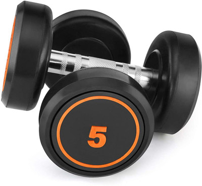 LCARNO Rubber Coated Round Dumbbells with Knurled Steel Grip Pair of 2 Dumbbells Fixed Weight Dumbbell(5 kg)