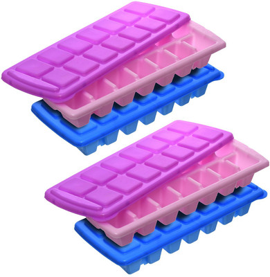 KUBER INDUSTRIES 14 Cubes Plastic Unbreakable Virgin Plastic Ice Cube Tray With Lid ( Set of 4) Multicolor Plastic Ice Cube Tray(Pack of4)