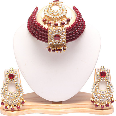 Ethnicking Alloy Gold-plated Gold, Red Jewellery Set(Pack of 1)