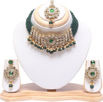 Ethnicking Alloy Gold-plated Gold, Green Jewellery Set(Pack of 1)