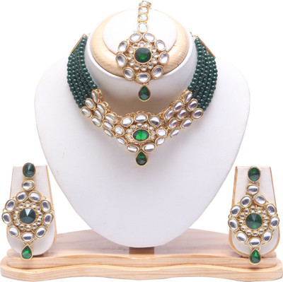 Swarajshop Alloy Gold-plated Gold, Green Jewellery Set(Pack of 1)