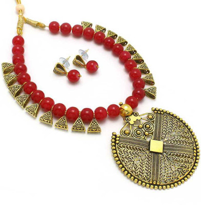 Foxy Trend Alloy Brass Gold, Red Jewellery Set(Pack of 1)