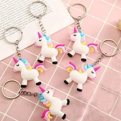 RAJ PVC Silicone White Unicorn Keychain Holder for Kids-Pack of 5 Key Chain