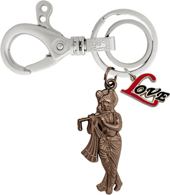 MGP FASHION Premium Quality Metal Double Sided God Lord Krishna Brown Plated Locking Hook Love Pendant Keyring (Silver Brown) Key Chain