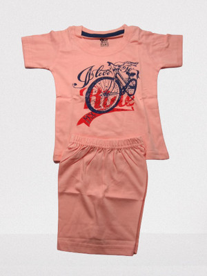 okids Baby Boys & Baby Girls Casual T-shirt Pant(peach)