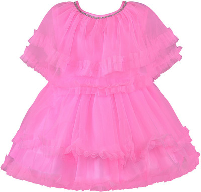 Wishkaro Girls Midi/Knee Length Casual Dress(Pink, Sleeveless)