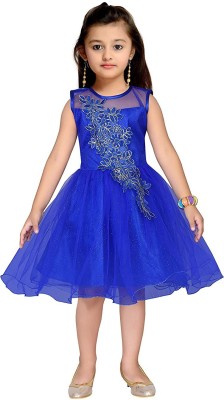 Crazeis Baby Girls Midi/Knee Length Festive/Wedding Dress(Blue, Sleeveless)