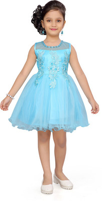 Aarika Baby Girls Midi/Knee Length Casual Dress(Blue, Sleeveless)