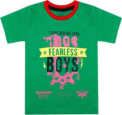 Luke and Lilly Boys Typography, Printed Pure Cotton T Shirt(Green, Pack of 1)