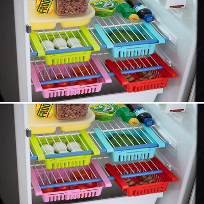 KUBER INDUSTRIES Containers Kitchen Rack Plastic 8 Pieces Adjustable Fridge Storage Basket Under Shelf Fridge Organiser Rack Space Saver Refrigerator Sliding Drawers (Multi)-KUBMART1680