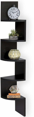 ONWAYSHOPPING Zig-Zag Corner Black Wooden Wall Shelf(Number of Shelves - 5, Black)
