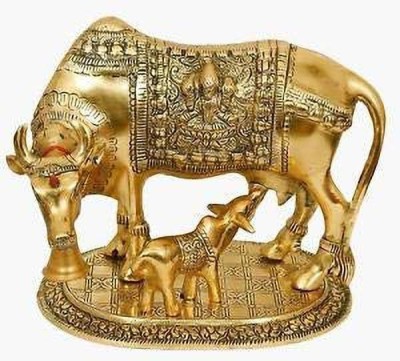 Pinkcity Xpress Golden Kamdhenu Cow With Calf Statue,Cow and Calf Idol,Good Luck, Holy Spiritual Showpiece Figurine Sculpture Vastu Decorative Handmade Home Office Showpiece Gifts Large Gold Elegant Cow and Calf Metal Statue Holy Cow and Calf Statue Spiritual Showpiece Figurine Sculpture House Warmi