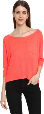 American Crew Casual 3/4 Sleeve Solid Women Orange Top