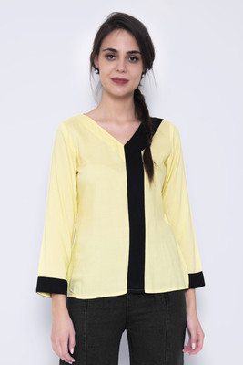 God Bless Casual Full Sleeve Solid Women Yellow Top