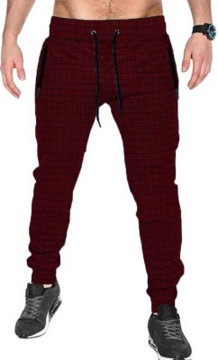 MANOHUNT Checkered Men Maroon Track Pants