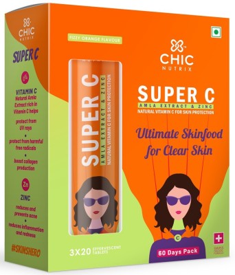 Chicnutrix Super C - Vitamin C Effervescent - 1000mg Amla, Zinc - Immunity & Skin Protection(3 x 20 Tablets)