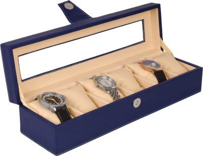 LEAKRAFT STYLISH WINDOW WATCH ORGANIZER FOR 6 WATCH BLUE Watch Box(Blue, Holds 6 Watches)